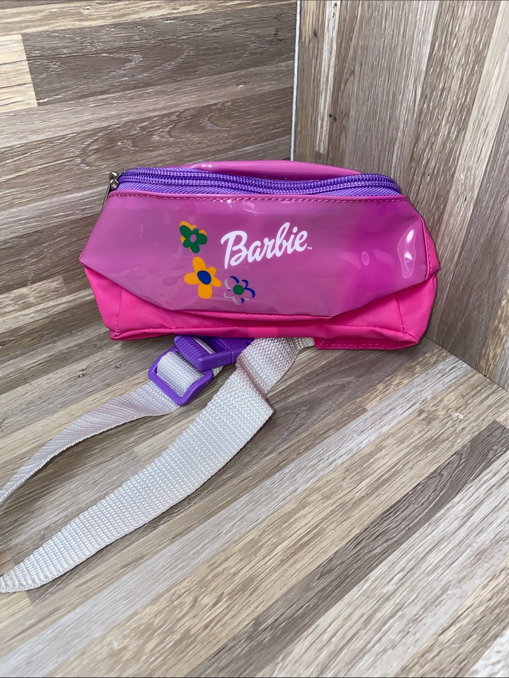 Barbie Pink Floral Waist Bag with Purple Zipper Fanny pack vintage Barbie pink